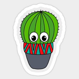Cute Cactus Design #271: Cactus In Painted Pot Sticker